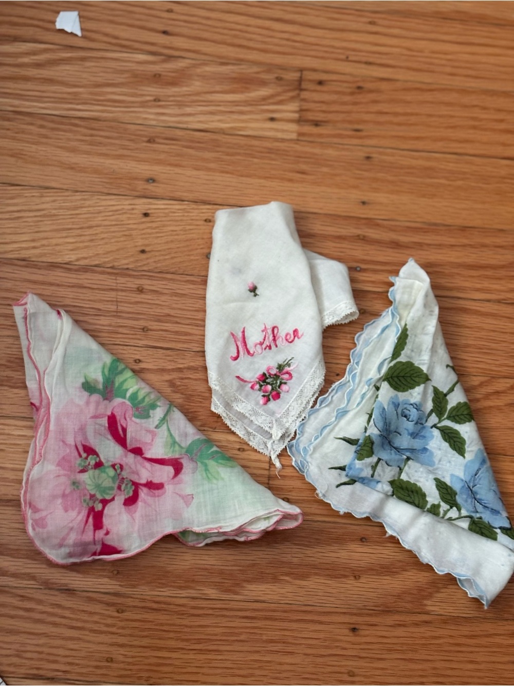 3 Vintage Floral Cotton Handkerchiefs -
“Mother” - Picture 2 of 2
